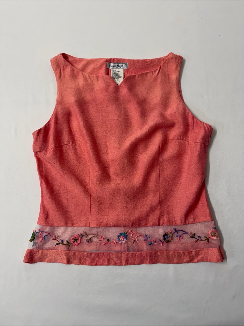 Vintage Dawn Joys Coral Embroidered Sleeveless Top